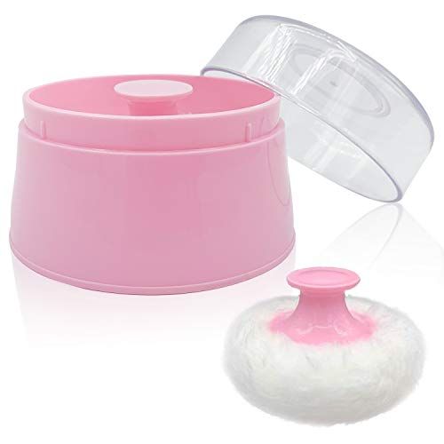  Aurasin BPA Free Baby Powder Puff Box, Large 2.8 Fluffy Body After-bath Powder Case, Baby Care Face/Body Villus Powder Puff Container, Makeup Cosmetic Talcum Powder Container with Hand Hol
