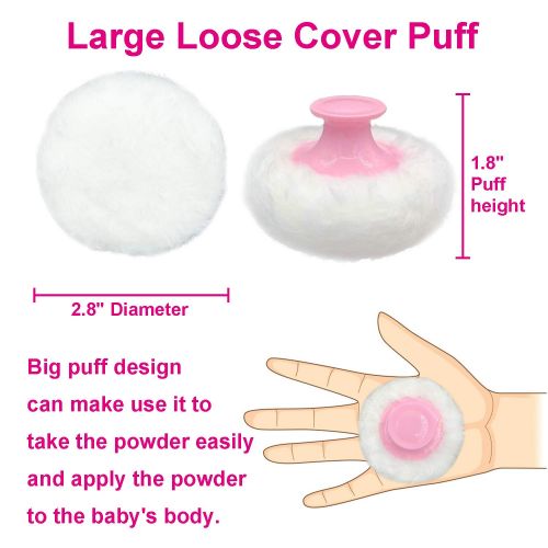  Aurasin BPA Free Baby Powder Puff Box, Large 2.8 Fluffy Body After-bath Powder Case, Baby Care Face/Body Villus Powder Puff Container, Makeup Cosmetic Talcum Powder Container with Hand Hol