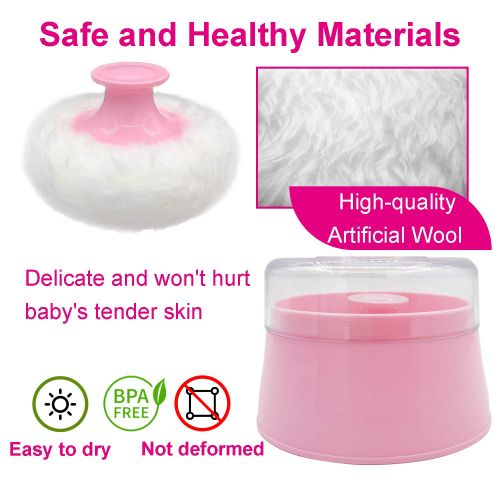  Aurasin BPA Free Baby Powder Puff Box, Large 2.8 Fluffy Body After-bath Powder Case, Baby Care Face/Body Villus Powder Puff Container, Makeup Cosmetic Talcum Powder Container with Hand Hol