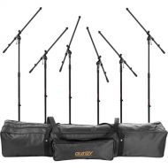 Auray 6 Pack of Auray MS-5230F Tripod Mic Stands with Fixed Booms and Stand Bag Kit
