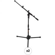 Auray MS-5220T Short Tripod Microphone Stand with Telescoping Boom (2-Pack)