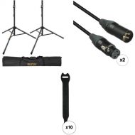 Auray Deluxe PA Speaker Kit with Two Speaker Stands, Two XLR Cables, Bag & Touch-Fastener Straps
