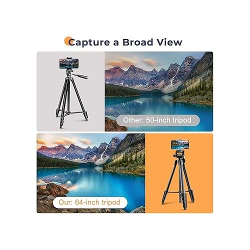  64” Phone&Tablet Tripod, Aureday Cell Phone Tripod for iPhone with Wireless Remote and Phone Holder, Extendable iPad Tripod Stand for Video Recording/Makeup/Live Streaming