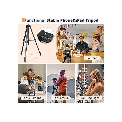  64” Phone&Tablet Tripod, Aureday Cell Phone Tripod for iPhone with Wireless Remote and Phone Holder, Extendable iPad Tripod Stand for Video Recording/Makeup/Live Streaming