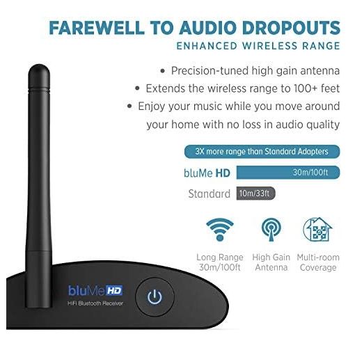  Auris Blume HD Long Range Bluetooth 5.0 Music Receiver Hi-Fi Audio Adapter with Audiophile DAC & AptX HD for Home Stereo, AV Receiver or Amplifier