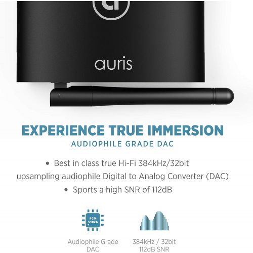  Auris Blume HD Long Range Bluetooth 5.0 Music Receiver Hi-Fi Audio Adapter with Audiophile DAC & AptX HD for Home Stereo, AV Receiver or Amplifier