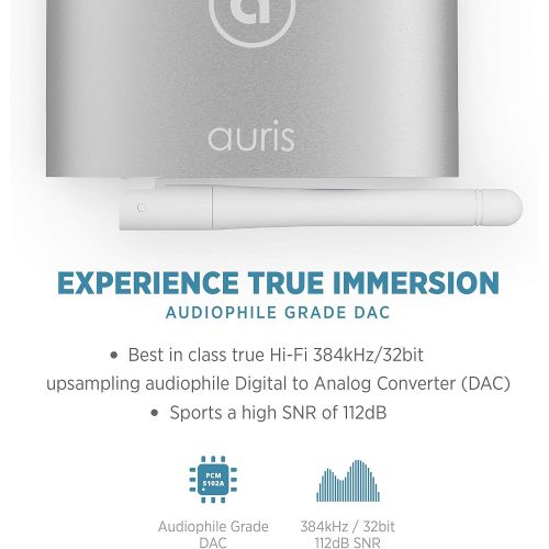  Auris Blume HD Long Range Bluetooth 5.0 Music Receiver Hi-Fi Audio Adapter with Audiophile DAC & AptX HD for Home Stereo, AV Receiver or Amplifier