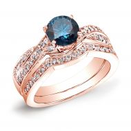 Auriya Twisted Infinity 34ct TDW Round Blue Diamond Engagement Ring Set 14k Rose Gold by Auriya