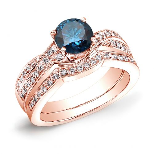  Auriya Twisted Infinity 34ct TDW Round Blue Diamond Engagement Ring Set 14k Rose Gold by Auriya