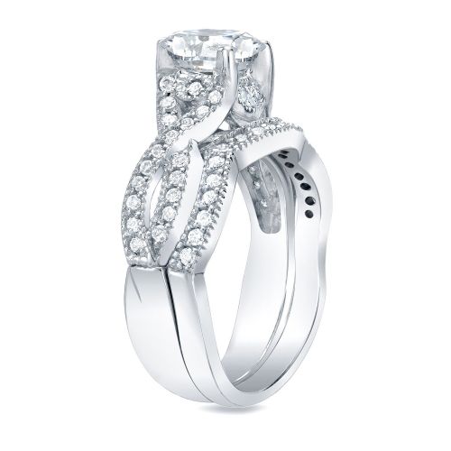  Auriya 14k Gold 1ct TDW Vintage Certified Cushion-Cut Diamond Engagement Ring Set by Auriya