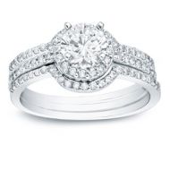 Auriya 14k Gold 1 1/5ct TDW Certified Diamond Halo Bridal Ring Set - White H-I by Auriya