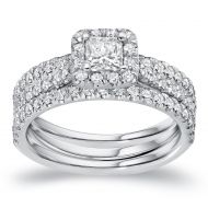 Auriya 14k Gold 1 14ct TDW Certified Princess-Cut Diamond Halo Bridal Ring Set by Auriya