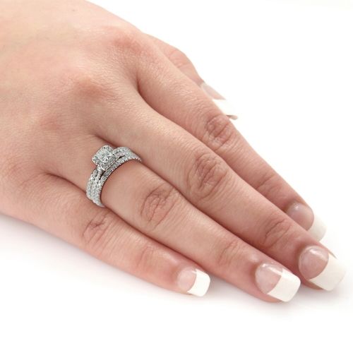  Auriya 14k Gold 1 14ct TDW Certified Princess-Cut Diamond Halo Bridal Ring Set by Auriya