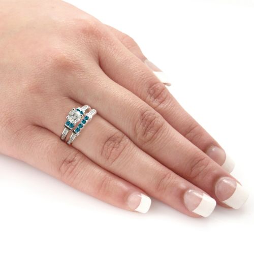  Auriya 14k Gold 1ct TDW Round Blue and White Diamond Engagement Ring Bridal Set by Auriya