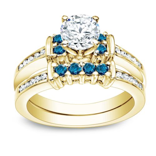  Auriya 14k Gold 1ct TDW Round Blue and White Diamond Engagement Ring Bridal Set by Auriya