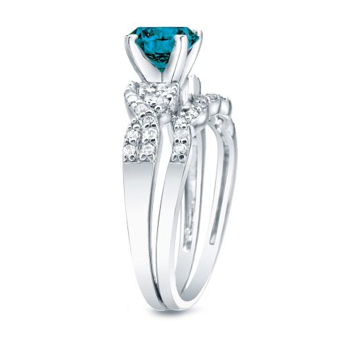  Auriya 14k Gold 1ct TDW Braided Blue Diamond Engagement Ring Bridal Set by Auriya