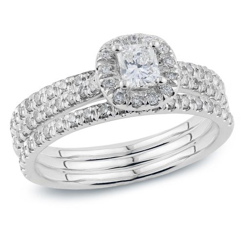  Auriya 14k Gold 1 14ct TDW Certified Radiant Diamond Halo Bridal Ring Set - White H-I by Auriya