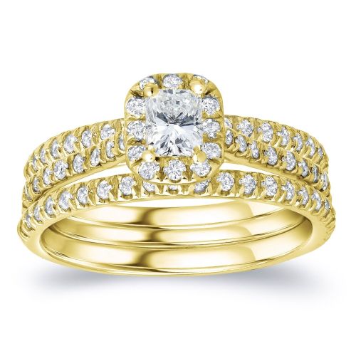  Auriya 14k Gold 1 14ct TDW Certified Radiant Diamond Halo Bridal Ring Set - White H-I by Auriya