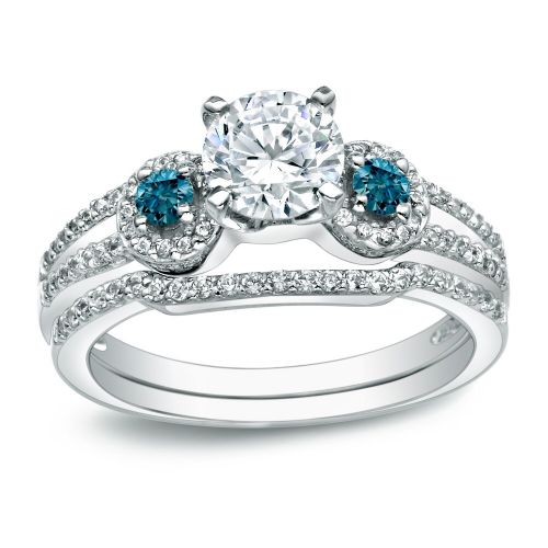  Auriya 14k Gold 1ct TDW Round Blue Diamond Bridal Ring Set by Auriya