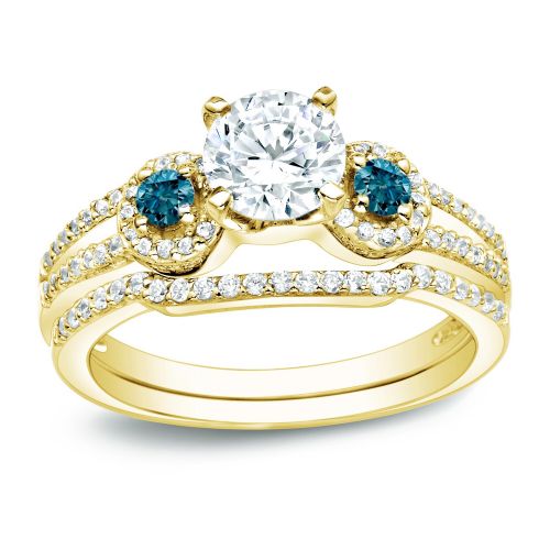  Auriya 14k Gold 1ct TDW Round Blue Diamond Bridal Ring Set by Auriya