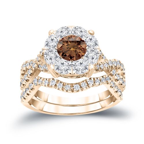  Auriya 14k 1 15ct TDW Cluster Brown Diamond Braided Bridal Ring Set (H-I, I1-I2) by Auriya