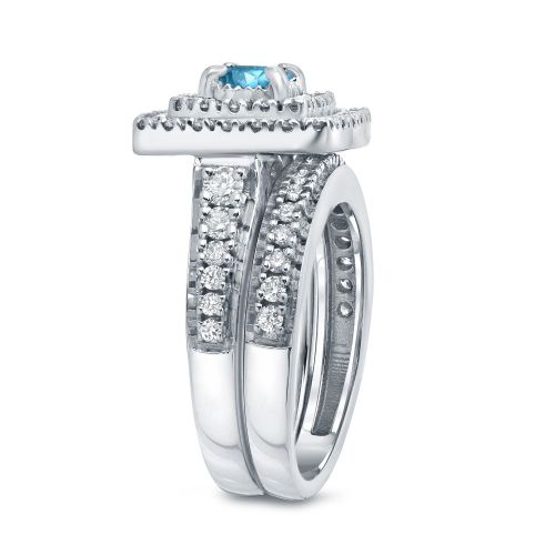  Auriya 14k 1 35ct TDW Round Blue Diamond Halo Bridal Ring Set by Auriya