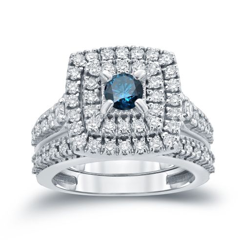  Auriya 14k 1 35ct TDW Round Blue Diamond Halo Bridal Ring Set by Auriya