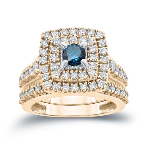  Auriya 14k 1 35ct TDW Round Blue Diamond Halo Bridal Ring Set by Auriya