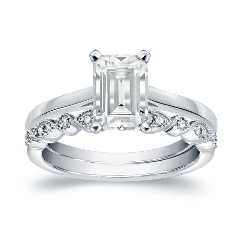  Auriya 14k Gold 1ct TDW Emerald Cut Diamond Vintage Style Wedding Ring Sets - White H-I by Auriya