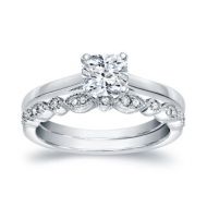Auriya 14k Gold 34ct TDW Vintage Certified Cushion-Cut Diamond Solitaire Engagement Ring Set by Auriya