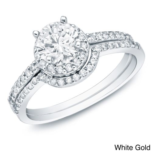  Auriya 14k Gold 1ct TDW Diamond Halo Engagement Ring Bridal Set by Auriya