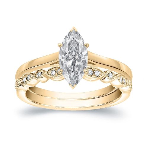  Auriya 14k Gold 1ct TDW Vintage Certified Marquise Diamond Solitaire Engagement Ring Set by Auriya