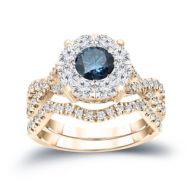 Auriya 14k 1 15ct TDW Cluster Blue Diamond Braided Bridal Ring Set (H-I, I1-I2) by Auriya