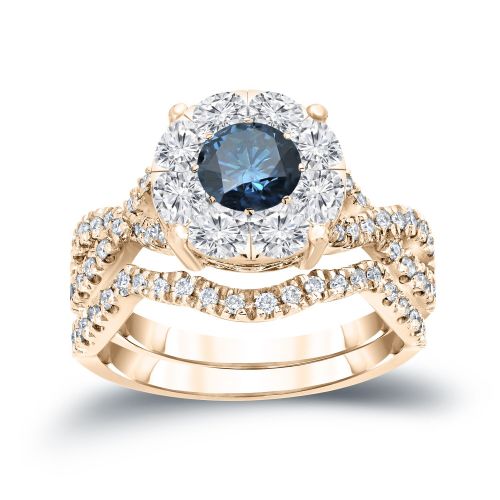  Auriya 14k 1 15ct TDW Cluster Blue Diamond Braided Bridal Ring Set (H-I, I1-I2) by Auriya