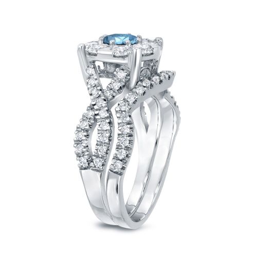  Auriya 14k 1 15ct TDW Cluster Blue Diamond Braided Bridal Ring Set (H-I, I1-I2) by Auriya