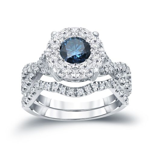  Auriya 14k 1 15ct TDW Cluster Blue Diamond Braided Bridal Ring Set (H-I, I1-I2) by Auriya