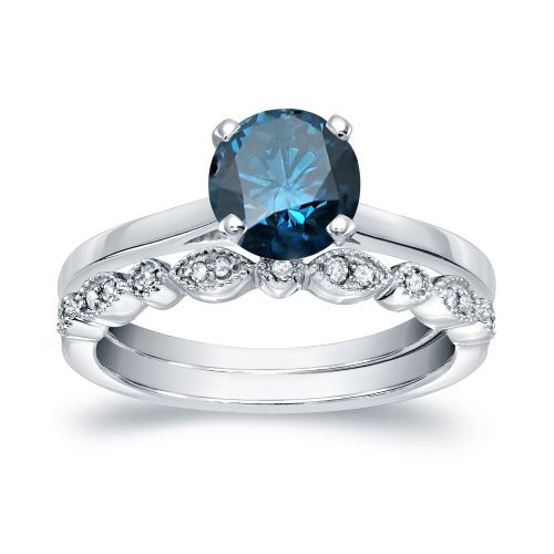  Auriya 14k Gold 1ct TDW Vintage-Inspired Blue Diamond Engagement Ring Bridal Set by Auriya