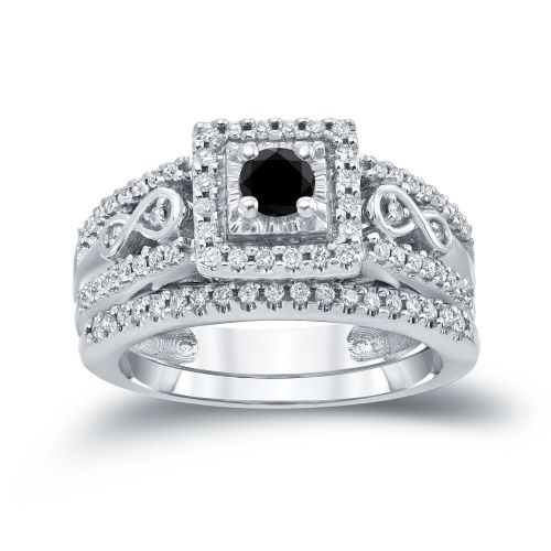  Auriya 14k 35ct TDW Round Black Diamond Halo Bridal Ring Set by Auriya