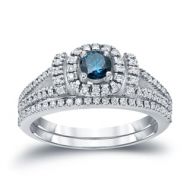 Auriya 14k 3/4ct TDW Halo Blue Diamond Wedding Ring Sets (H-I, I1-I2) by Auriya