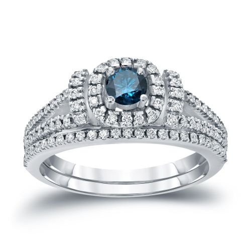  Auriya 14k 34ct TDW Halo Blue Diamond Wedding Ring Sets (H-I, I1-I2) by Auriya