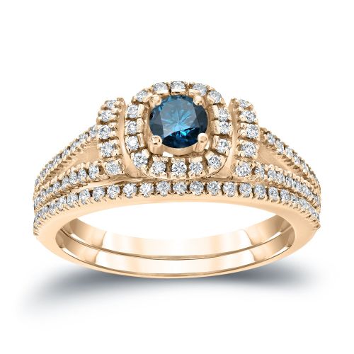  Auriya 14k 34ct TDW Halo Blue Diamond Wedding Ring Sets (H-I, I1-I2) by Auriya