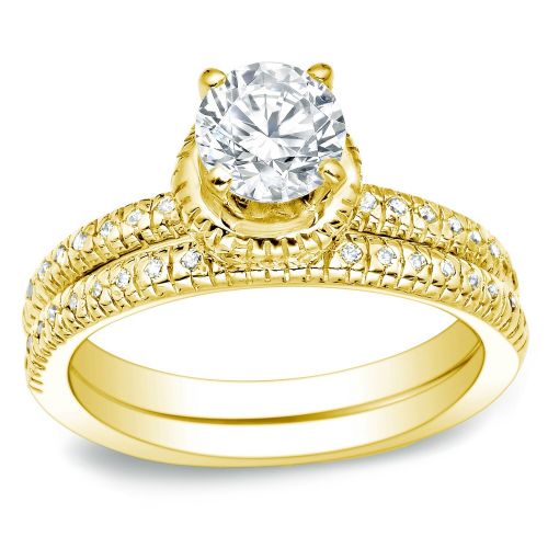  Auriya 14k Yellow Gold 1ct TDW Diamond Bridal Ring Set by Auriya