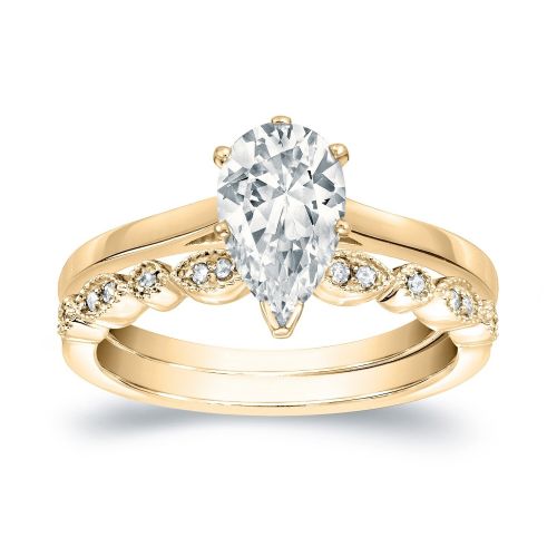  Auriya 14k Gold 78ct TDW Vintage Certified Pear-Shaped Diamond Solitaire Engagement Ring Set by Auriya
