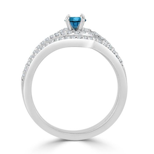  Auriya 14k Gold 12ct TDW Blue and White Diamond Swirl Halo Wedding Ring Set (Blue) by Auriya