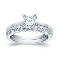 Auriya 14k Gold 1ct TDW Certified Princess-Cut Diamond Engagement Wedding Ring Set by Auriya