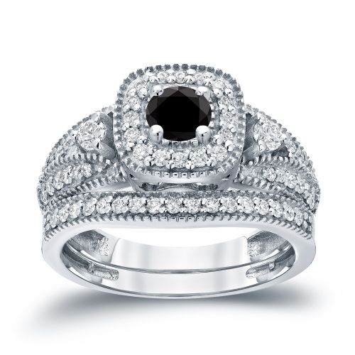  Auriya 14k 34ct TDW Halo Black Diamond Wedding Ring Sets (H-I, I1-I2) by Auriya