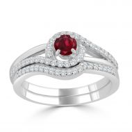 Auriya Round 15ct Red Ru by and 13cttw Diamond Halo Engagement Ring Set 14k Gold by Auriya