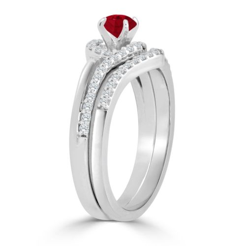  Auriya Round 15ct Red Ru by and 13cttw Diamond Halo Engagement Ring Set 14k Gold by Auriya