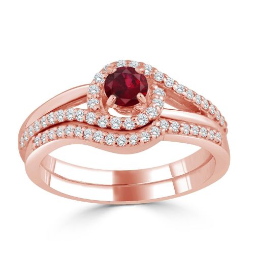  Auriya Round 15ct Red Ru by and 13cttw Diamond Halo Engagement Ring Set 14k Gold by Auriya