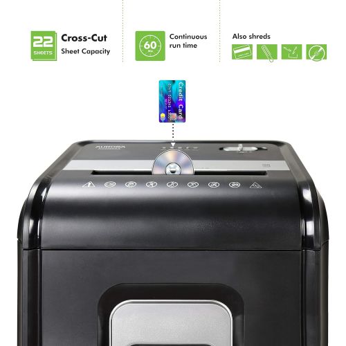  [아마존베스트]Aurora AU2260XA Heavy Duty Anti-Jam 22-Sheet Crosscut Shredder/60 Min Run Time/ 7-Gallon Pullout Basket and Casters